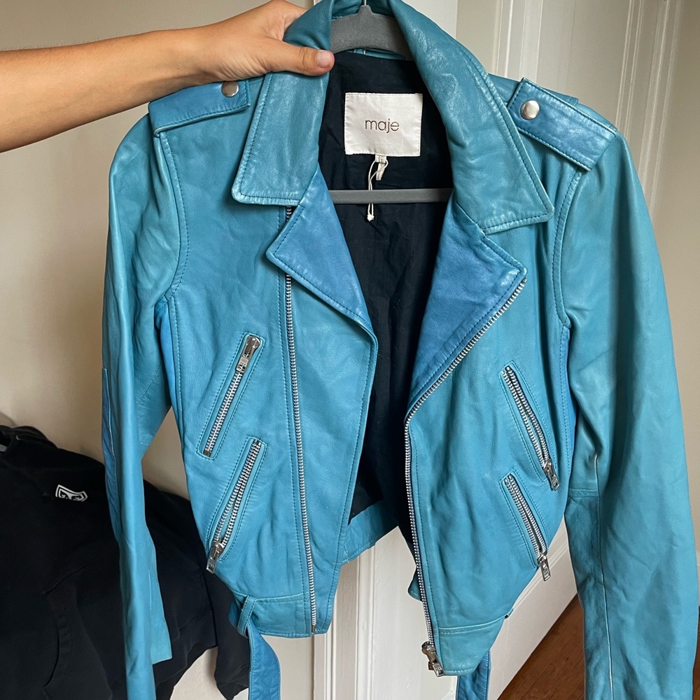 Maje blue leather jacket